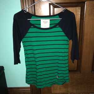 Green and Navy Blue Striped Baseball T Shirt